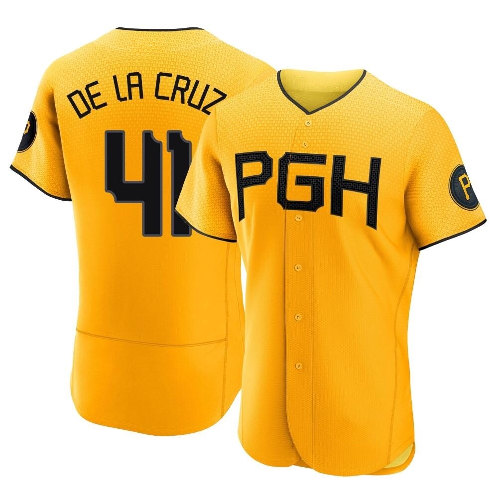 Authentic Pittsburgh Pirates Bryan De La Cruz 2023 City Connect Jersey - Gold Authentic Pittsburgh Pirates Bryan De La Cruz 2023 City Connect Jersey - Gold