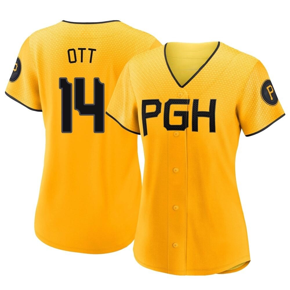 Women's Authentic Pittsburgh Pirates Ed Ott 2023 City Connect Jersey - Gold Women's Authentic Pittsburgh Pirates Ed Ott 2023 City Connect Jersey - Gold
