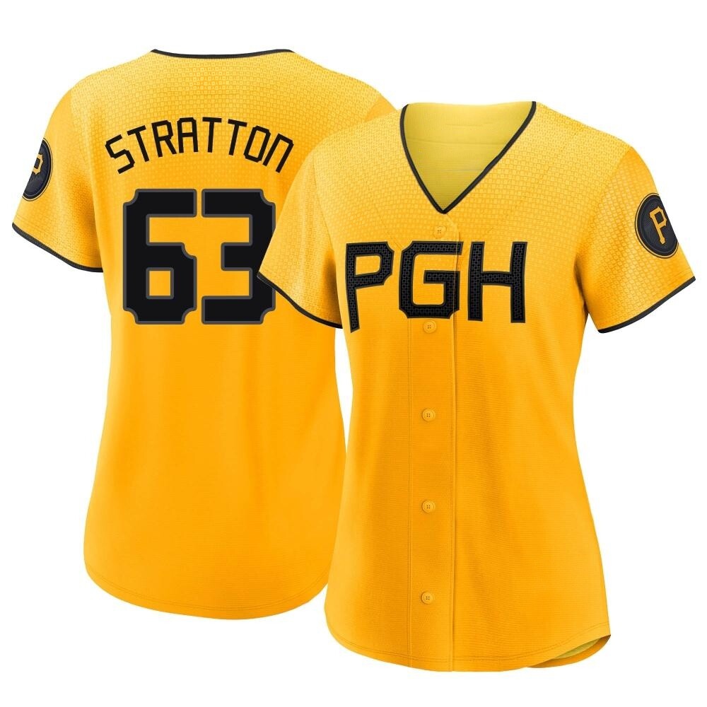 Women's Authentic Pittsburgh Pirates Hunter Stratton 2023 City Connect Jersey - Gold Women's Authentic Pittsburgh Pirates Hunter Stratton 2023 City Connect Jersey - Gold