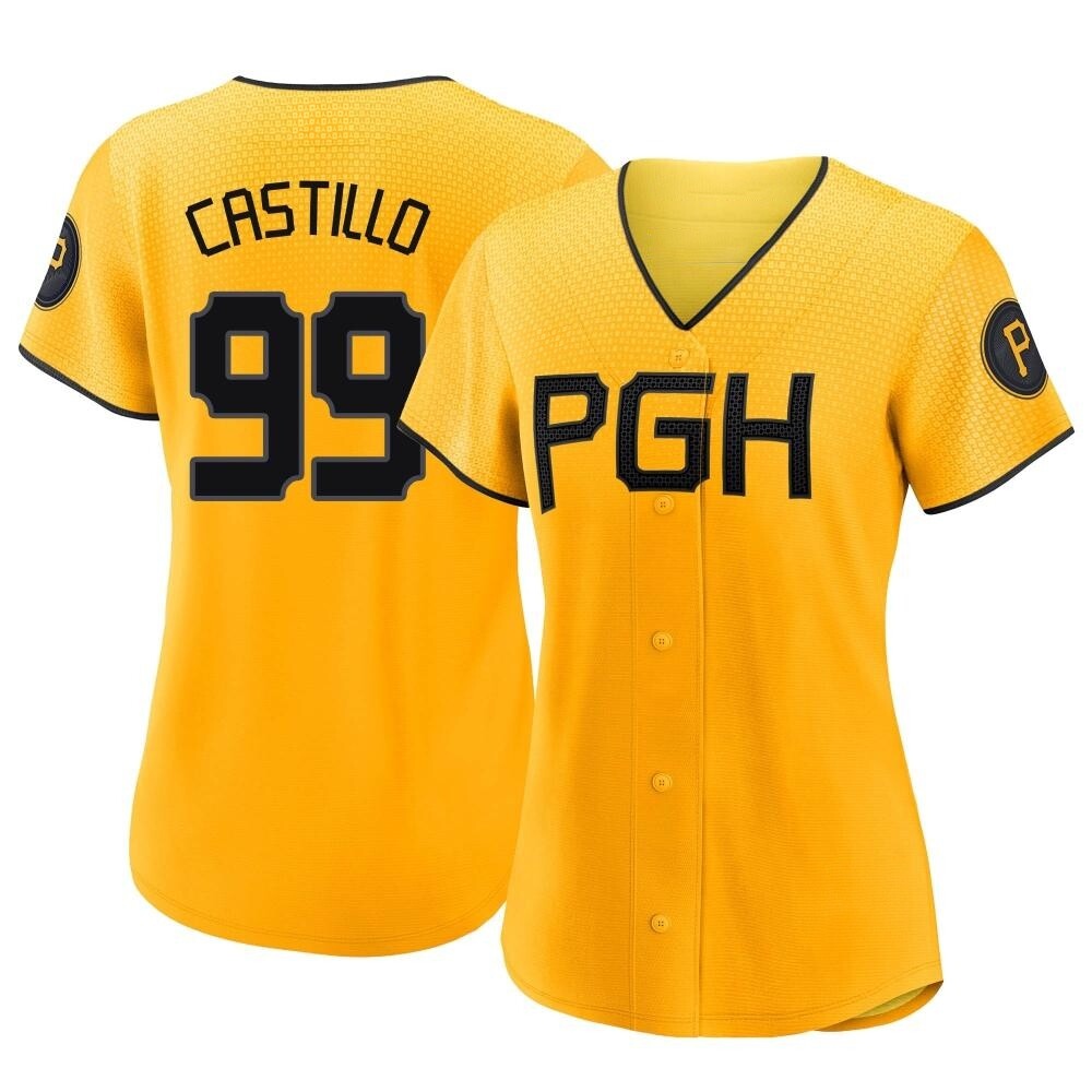 Women's Authentic Pittsburgh Pirates Jesus Castillo 2023 City Connect Jersey - Gold Women's Authentic Pittsburgh Pirates Jesus Castillo 2023 City Connect Jersey - Gold