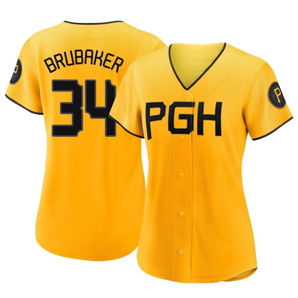 Women's Replica Pittsburgh Pirates JT Brubaker 2023 City Connect Jersey - Gold Women's Replica Pittsburgh Pirates JT Brubaker 2023 City Connect Jersey - Gold