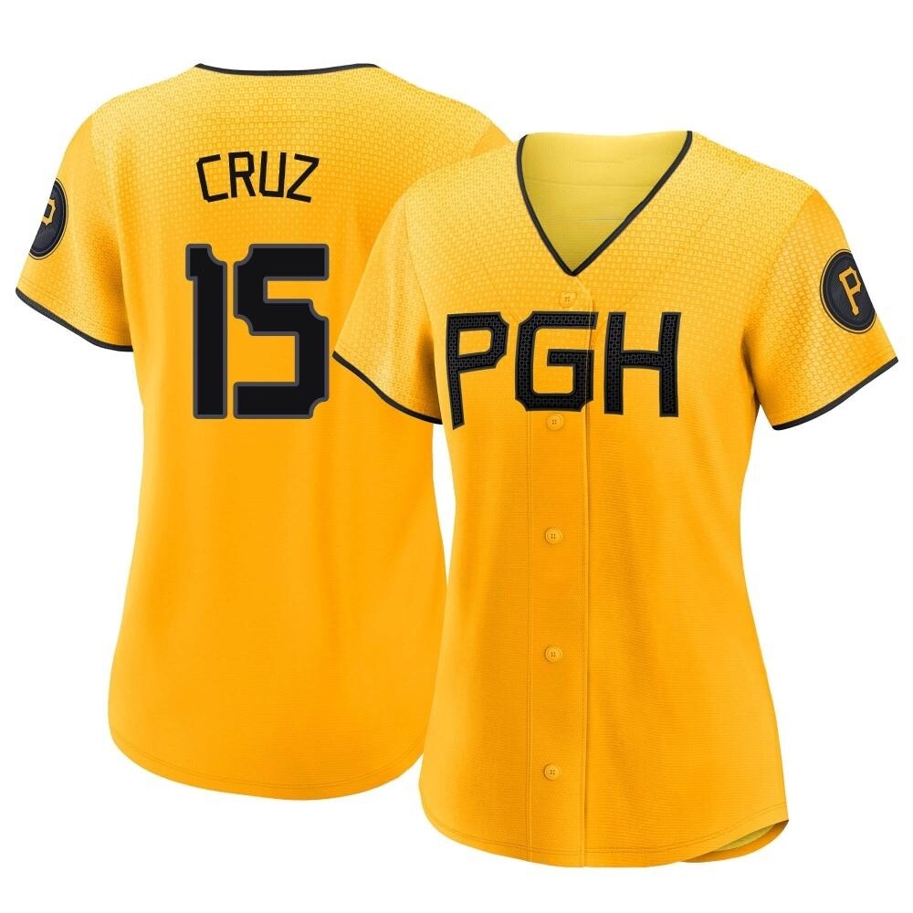 Women's Authentic Pittsburgh Pirates Oneil Cruz 2023 City Connect Jersey - Gold Women's Authentic Pittsburgh Pirates Oneil Cruz 2023 City Connect Jersey - Gold