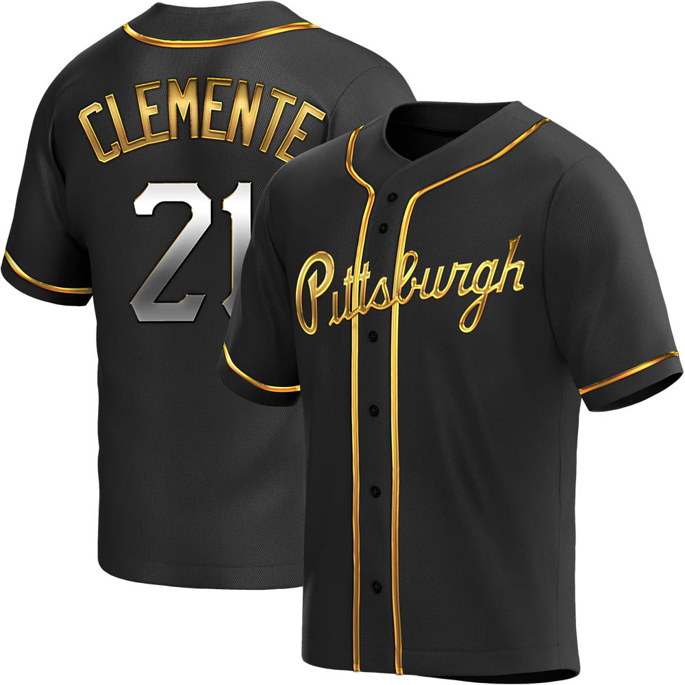 Replica Pittsburgh Pirates Roberto Clemente Alternate Jersey - Black Golden Replica Pittsburgh Pirates Roberto Clemente Alternate Jersey - Black Golden