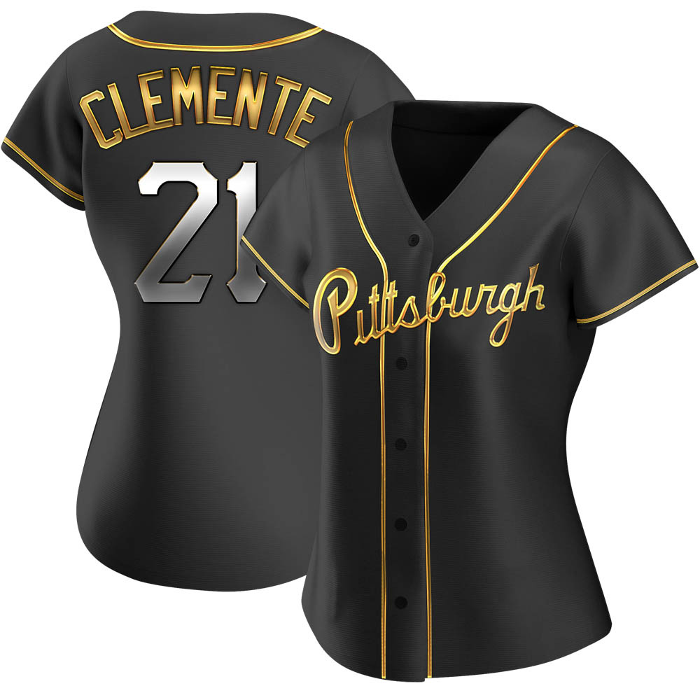 Women's Replica Pittsburgh Pirates Roberto Clemente Alternate Jersey - Black Golden Women's Replica Pittsburgh Pirates Roberto Clemente Alternate Jersey - Black Golden