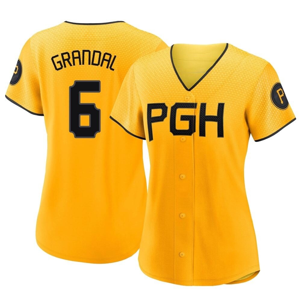 Women's Authentic Pittsburgh Pirates Yasmani Grandal 2023 City Connect Jersey - Gold Women's Authentic Pittsburgh Pirates Yasmani Grandal 2023 City Connect Jersey - Gold